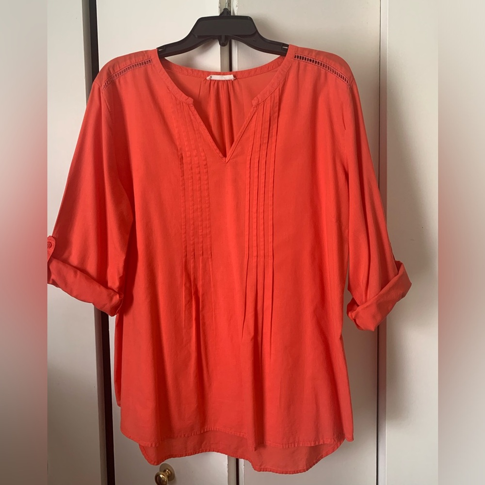 Orange Button Tab Pullover